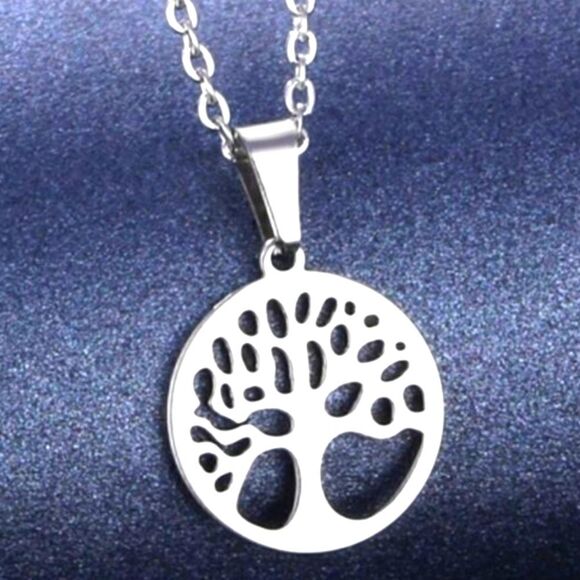 Polished Stainless Steel Tree of Life Pendant Necklace - Picture 7 of 7